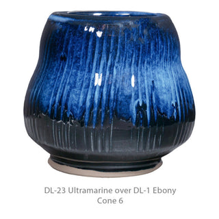DL-1 Ebony is an opaque glossy black glaze, great as a base for layering or on its own. Amaranth Stoneware Canada.