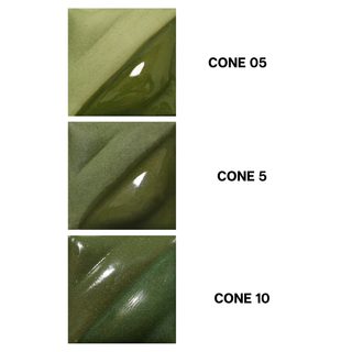 Avocado Velvet Underglaze is a pea green that darkens at cone 5 and becomes deep chartreuse at cone 10. Amaranth Stoneware Canada.