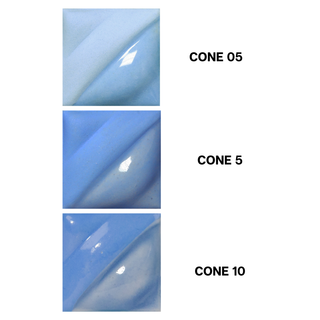 Baby Blue Velvet Underglaze is a soft pastel blue that darkens at cone 5 and becomes a sky blue at cone 10. Amaranth Stoneware Canada.
