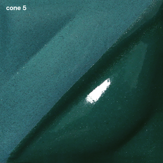 Blue Green Velvet Underglaze is a teal that deepens to aqua at cone 5 and marine blue at cone 10. Amaranth Stoneware Canada.