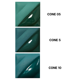 Blue Green Velvet Underglaze is a teal that deepens to aqua at cone 5 and marine blue at cone 10. Amaranth Stoneware Canada.