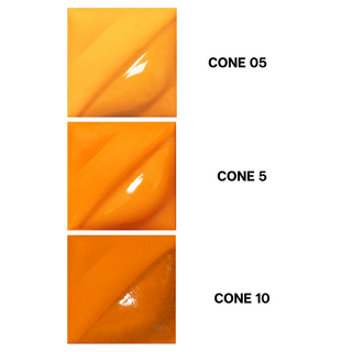 Bright Orange Velvet Underglaze is a tangerine color that darkens to deep pumpkin at cone 10. Amaranth Stoneware Canada.