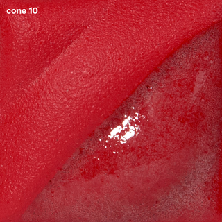 Bright Red Velvet Underglaze is a vivid crimson at cone 05, deepens to a rich cherry red at cone 10. Amaranth Stoneware Canada.