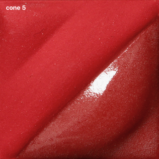 Bright Red Velvet Underglaze is a vivid crimson at cone 05, deepens to a rich cherry red at cone 10. Amaranth Stoneware Canada.