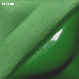 Dark Green Velvet Underglaze is a rich green at cone 05, darkens to forest green at cone 5, and darkens further at cone 10. Amaranth Stoneware Canada.