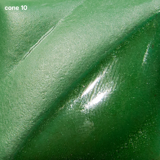 Dark Green Velvet Underglaze is a rich green at cone 05, darkens to forest green at cone 5, and darkens further at cone 10. Amaranth Stoneware Canada.