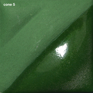 Dark Green Velvet Underglaze is a rich green at cone 05, darkens to forest green at cone 5, and darkens further at cone 10. Amaranth Stoneware Canada.