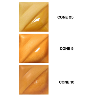 Deep Yellow Velvet Underglaze is a rich ochre at cone 05, less saturated at cone 5, and muted/darker at cone 10. Amaranth Stoneware Canada.