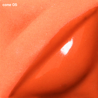 Flame Orange Velvet Underglaze is a bright red-orange at Cone 05, darkens at Cone 5, and becomes deep persimmon at Cone 10. Clear glaze enhances. Amaranth Stoneware Canada.