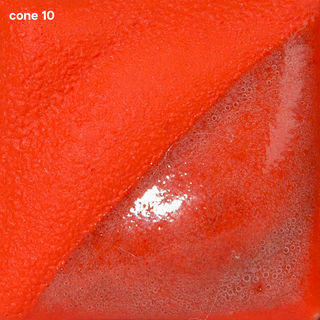 Flame Orange Velvet Underglaze is a bright red-orange at Cone 05, darkens at Cone 5, and becomes deep persimmon at Cone 10. Clear glaze enhances. Amaranth Stoneware Canada.