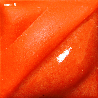 Flame Orange Velvet Underglaze is a bright red-orange at Cone 05, darkens at Cone 5, and becomes deep persimmon at Cone 10. Clear glaze enhances. Amaranth Stoneware Canada.