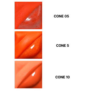 Flame Orange Velvet Underglaze is a bright red-orange at Cone 05, darkens at Cone 5, and becomes deep persimmon at Cone 10. Clear glaze enhances. Amaranth Stoneware Canada.