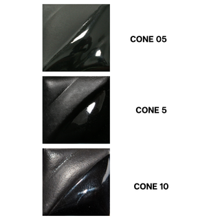 Jet Black Velvet Underglaze is a cool black, velvety at Cone 05, darker at Cone 5, and deep black with slight gloss at Cone 10. Clear glaze enhances. Amaranth Stoneware Canada.