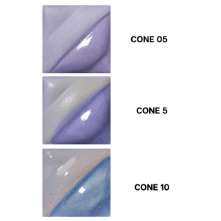 Lavender Velvet Underglaze is a periwinkle color that deepens at Cone 5 and burns out at Cone 10. Clear glaze enhances color. Amaranth Stoneware Canada.