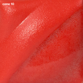 Light Red Velvet Underglaze is a light coral red, bright at Cone 05, softens at Cone 5, and darkens with gloss at Cone 10. Amaranth Stoneware Canada.