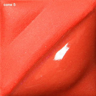 Light Red Velvet Underglaze is a light coral red, bright at Cone 05, softens at Cone 5, and darkens with gloss at Cone 10. Amaranth Stoneware Canada.