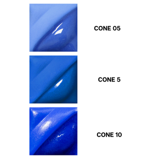 Medium Blue Velvet Underglaze is a vivid primary blue that darkens at Cone 5 and maintains its hue. Clear glaze darkens color. Amaranth Stoneware Canada.
