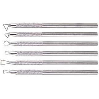 Fine ribbon steel tool with 0.25" aluminum handle for sculpting, detailing, and trimming. Ideal for clay, greenware, and more. 5.5" long. Amaranth Stoneware Canada.