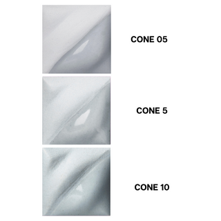 Morning Fog Velvet Underglaze fires to a light gray at cone 05, darkens at cone 5, and maintains its foggy color at cone 10. Amaranth Stoneware Canada.