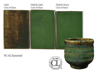 Seaweed is a fluid, deep green glaze that layers beautifully with a variety of Potter's Choice glazes. Amaranth Stoneware Canada.