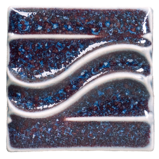 PC-72 Fire & Ice glaze, deep red when thick, icy blue when thin, dramatic textured break. Amaranth Stoneware Canada.