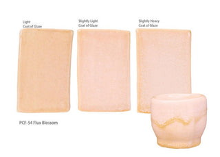 Glossy pale pink Flower glaze, breaking on texture with peachy float, perfect for layering. Amaranth Stoneware Canada.
