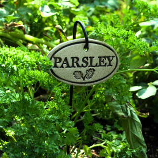Garden Markers: white stoneware, 3.5"x2.25", weatherproof, rustproof hanger included. Unique leaf design. Handcrafted in Kingston, Ontario at Amaranth Stoneware.