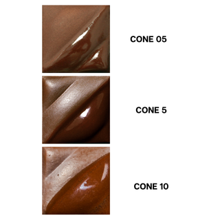 Red Brown Velvet Underglaze is a warm cocoa color with a reddish hue at cone 05, darkening to chocolatey tones at cone 10. Amaranth Stoneware Canada.