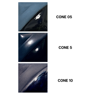 Royal Blue Velvet Underglaze is a deep navy blue that darkens at cone 5 and nearly black at cone 10. Amaranth Stoneware Canada.