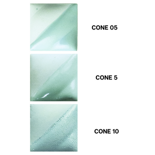 Sea Glass is a pale blue-green at cone 05, darkens under clear glaze, and becomes more blue at cone 10. Amaranth Stoneware Canada.