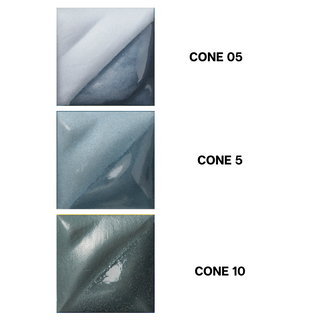 Slate Velvet Underglaze is a bluish-gray at cone 05, deepens to slate at cone 5, and turns blue-green at cone 10. Amaranth Stoneware Canada.