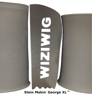 Makes a 24 oz stein with 2 lbs of clay, 8-3/4" tall by 4" wide. Also works for consistent mug profiles. Amaranth Stoneware Canada.