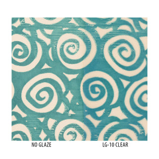 VI-27 Turquoise Velvet Ink Underglaze, a blue-green cyan at cone 05, deepens at cone 5 and darkens at cone 10, maintaining its color under clear glaze. Amaranth Stoneware Canada.