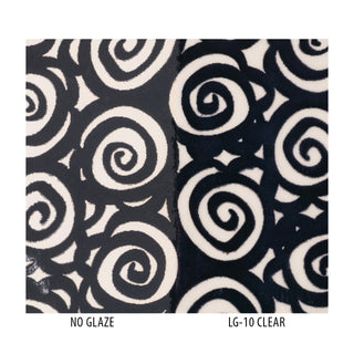 VI-61 Jet Black Velvet Ink Underglaze, a cool black, is smooth at cone 05, darkens at cone 5, and becomes darkest at cone 10, with a glossy finish. Amaranth Stoneware Canada.