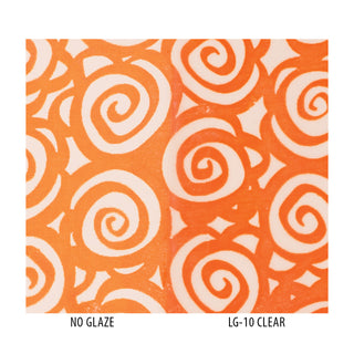 VI-90 Bright Orange Velvet Ink Underglaze, a tangerine color, is neon at cone 05, darkens at cone 5, and becomes a deep pumpkin at cone 10. Amaranth Stoneware Canada.