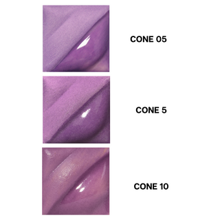 Violet Velvet Underglaze is a soft plum at cone 05, darkens at cone 5, and becomes deep lilac at cone 10. Amaranth Stoneware Canada.