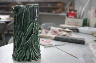 Glossy Opulence Glazes reveal texture beautifully, are food-safe, and lead-free. Ideal for unique designs. Amaranth Stoneware Canada.