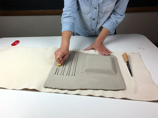 The Foot Maker tool creates slab feet with beveled edges for stability and style. Prevents warping during firing. Amaranth Stoneware Canada.