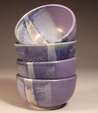Blue Purple glaze, pale blue with lavender tones and blue crystals. Amaranth Stoneware Canada.