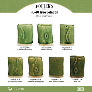 True Celadon is a delicate light green glaze that reproduces the effects of traditional Asian celadons. Amaranth Stoneware Canada.