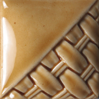 Cone 6: Translucent honey-blonde deepens with layers; changes to transparent brown at Cone 10. Amaranth Stoneware Canada.