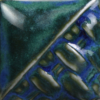 Cone 6: Variegated cobalt blue glaze that breaks green; color darkens at Cone 10. Amaranth Stoneware Canada.