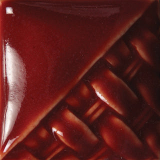 Cone 6: Rich maroon-red gloss glaze that develops a hazy purple float with heavier application; color darkens at Cone 10. Amaranth Stoneware Canada.