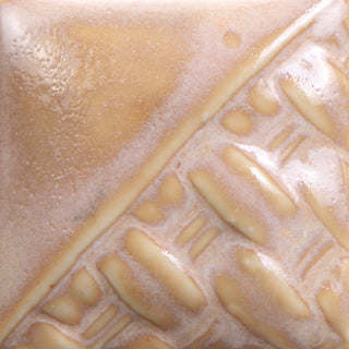 Cone 6: Semi-opaque gloss glaze showing orange, yellow, and pink; changes to pink/brown at Cone 10. Amaranth Stoneware Canada.