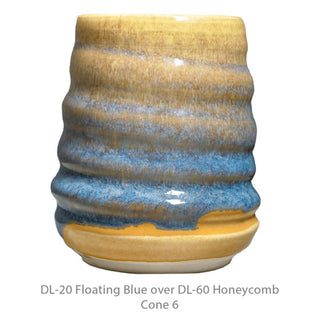 DL-60 Honeycomb is a satiny golden-yellow glaze with darker texture where thicker. Minimal movement when fired; ideal for accents or layering