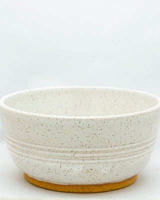 Practical Bee bowls: speckled tan clay, farmhouse-inspired glazes, microwave/dishwasher safe, 2.75" x 6.25". Handmade in Kingston, Ontario at Amaranth Stoneware.