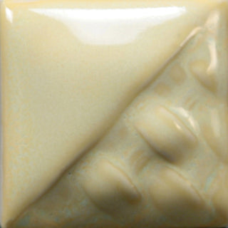 Cone 6-10: Semi-opaque gloss yellow glaze displaying yellow and white shades; changes to light pink/purple at Cone 10. Amaranth Stoneware Canada.