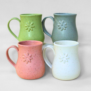 In Bloom collection: speckled clay, satin finish, stoneware inspired by spring blooms and outdoor meals. Handmade in Kingston Ontario at Amaranth Stoneware.