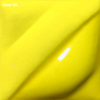 Intense Yellow Velvet Underglaze is a bright pineapple color, vivid at Cone 05, deepening at Cone 5, and intense at Cone 10. Clear glaze enhances. Amaranth Stoneware Canada.