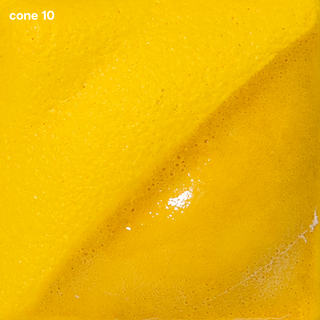 Intense Yellow Velvet Underglaze is a bright pineapple color, vivid at Cone 05, deepening at Cone 5, and intense at Cone 10. Clear glaze enhances. Amaranth Stoneware Canada.